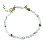 Aquamarine Gemstone Adjustable Tiny Beads Gemstone Bracelet with Love Heart Charm