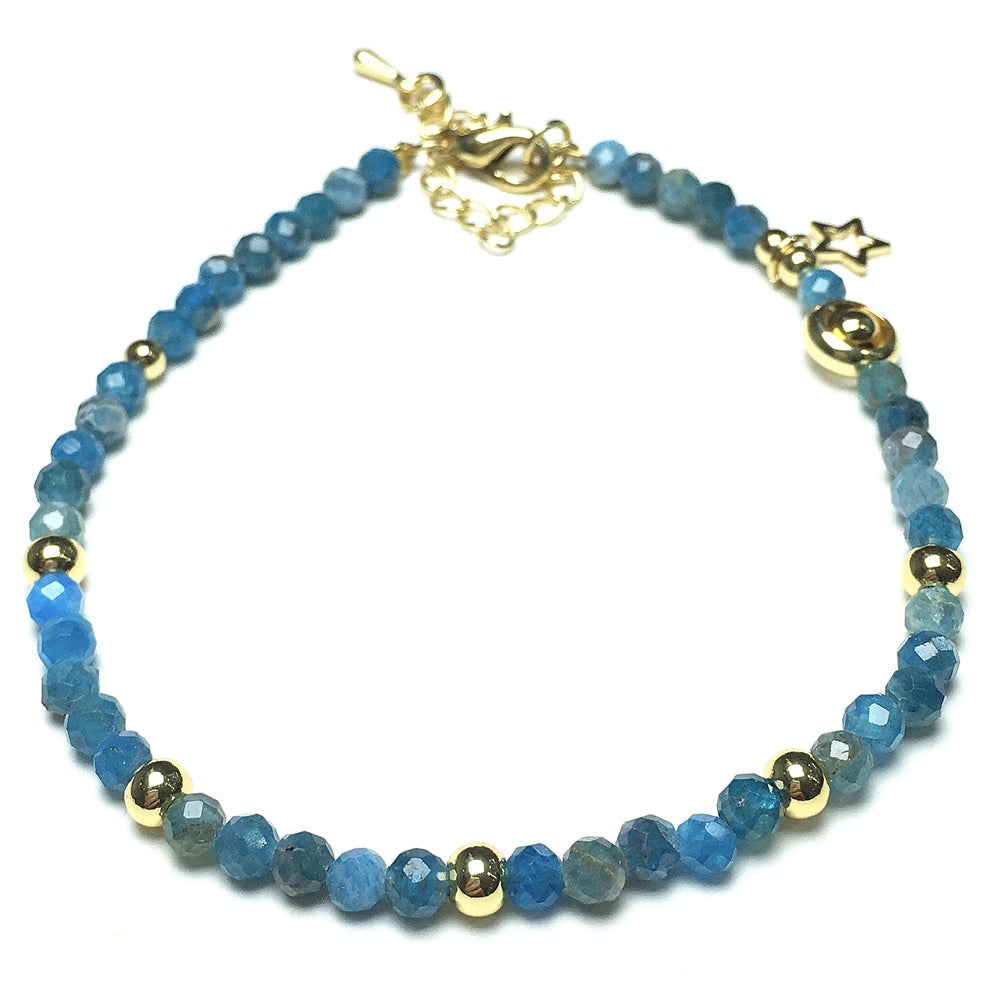 Blue Apatite Gemstone Adjustable Tiny Beads Gemstone Bracelet with Love Heart Charm