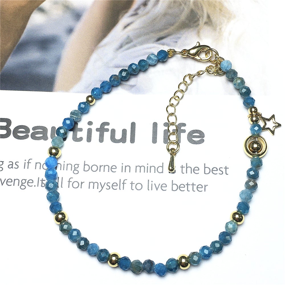 Blue Apatite Gemstone Adjustable Tiny Beads Gemstone Bracelet with Love Heart Charm