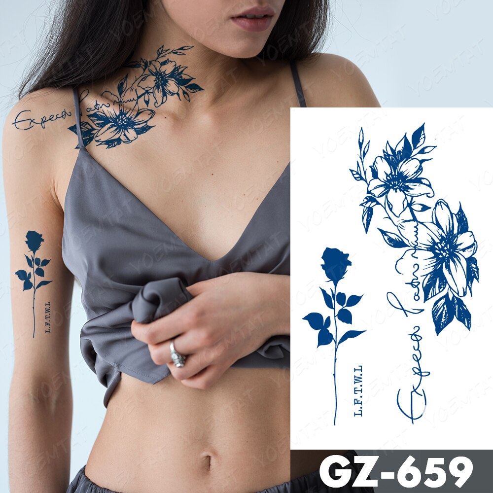 Semi-Permanent Waterproof Temporary Tattoo Sticker Pony Flower Rose Genipin Herbal Sunflower Juice Lasting Ink Fake Arm Tatoo