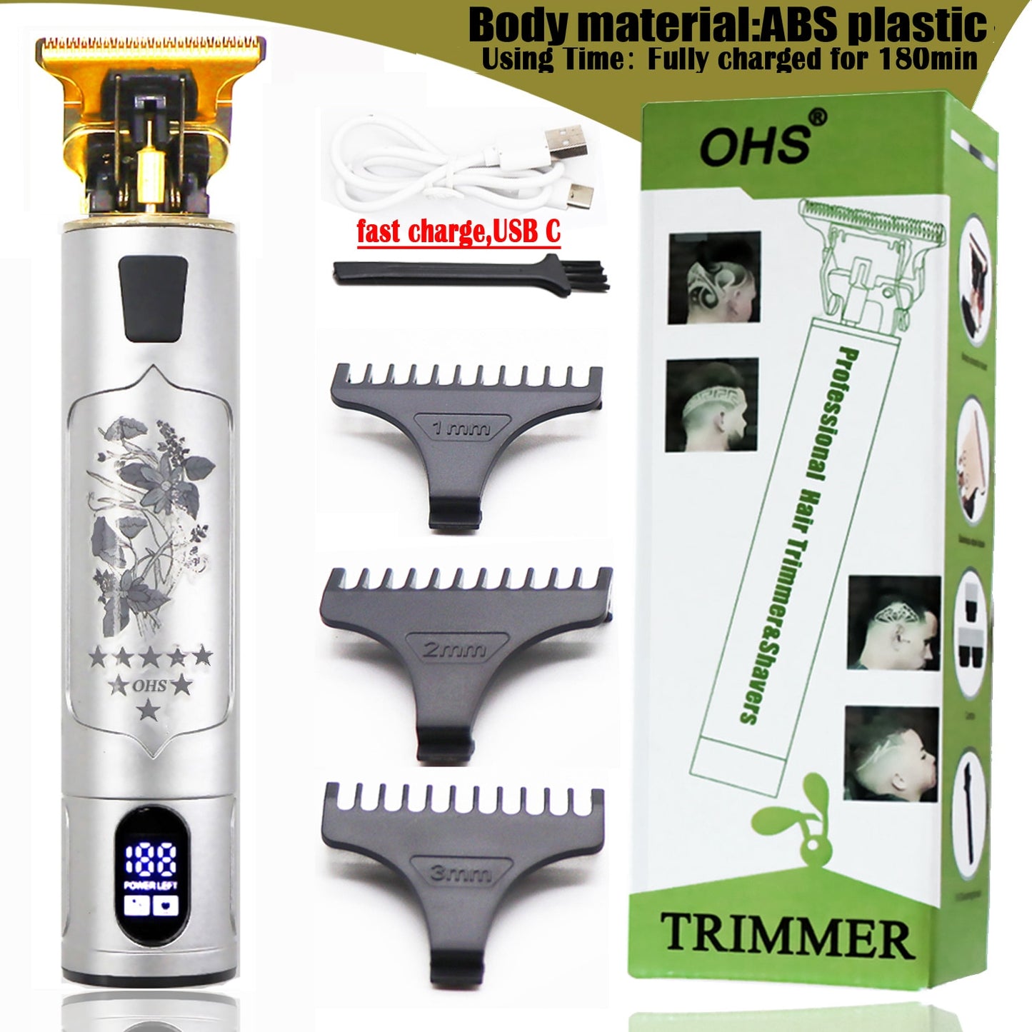 USB Vintage T9 0mm Electric Hair Trimmer For Man Cordless Clippers Professional Beard Hair Cutting Machine Barber rechargeable