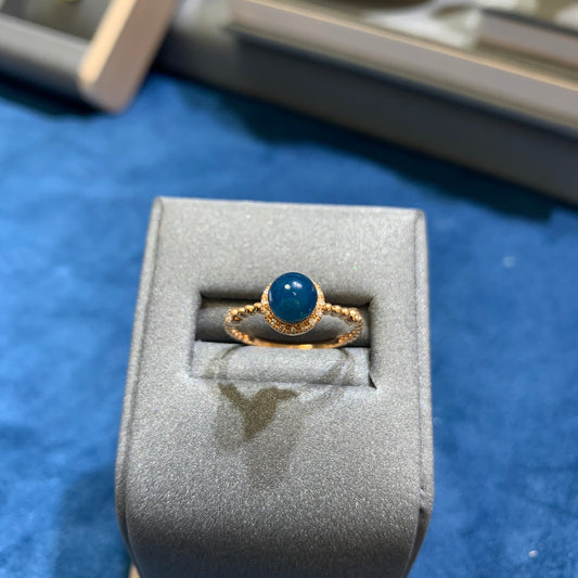 Dominican Natural blue amber Rings 18K gold and diamond