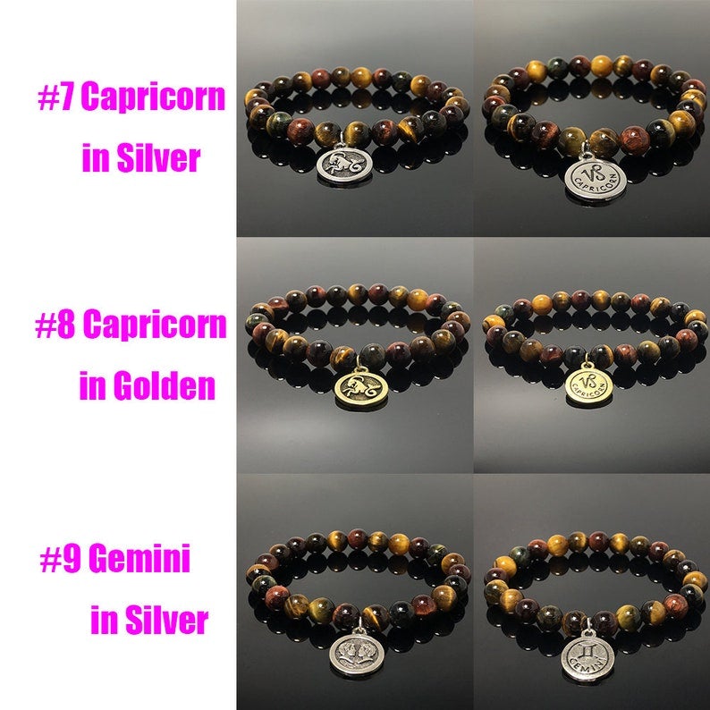 Constellation Zodiac Sign Gemstone Bracelet Celestial Astrology Constellation Jewelry by Colorful Tiger's Eye Beads Charms