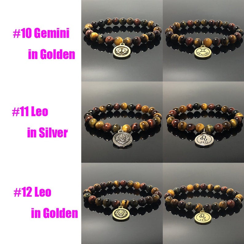 Constellation Zodiac Sign Gemstone Bracelet Celestial Astrology Constellation Jewelry by Colorful Tiger's Eye Beads Charms