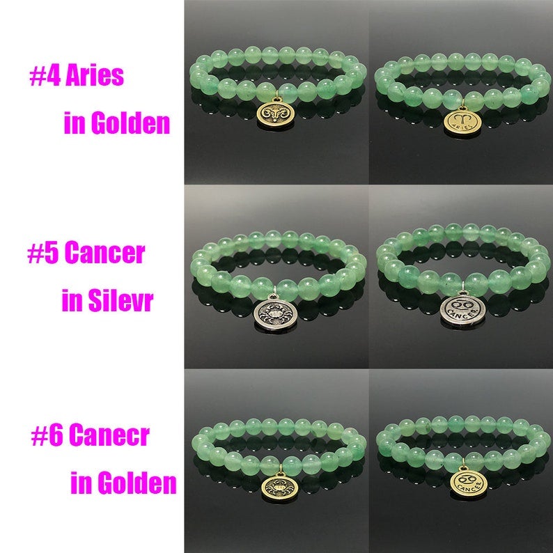 Green Aventurine Beads Bracelet with Zodiac Charm Constellation Gemstone Bracelet Celestial Astrology Constellation Jewelry