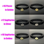 Matted Black Onyx Beads Zodiac Bracelet Horoscope Charm Stretchy Gemstone Bracelet Celestial Astrology Constellation Jewelry Birthstone Gift