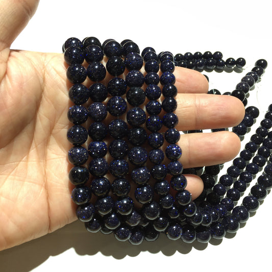 Blue Gold Stone or Blue Sand Stone Round beads Healing Gemstone Loose Beads for DIY Jewelry MakingAAA Quality  6mm 8mm 10mm